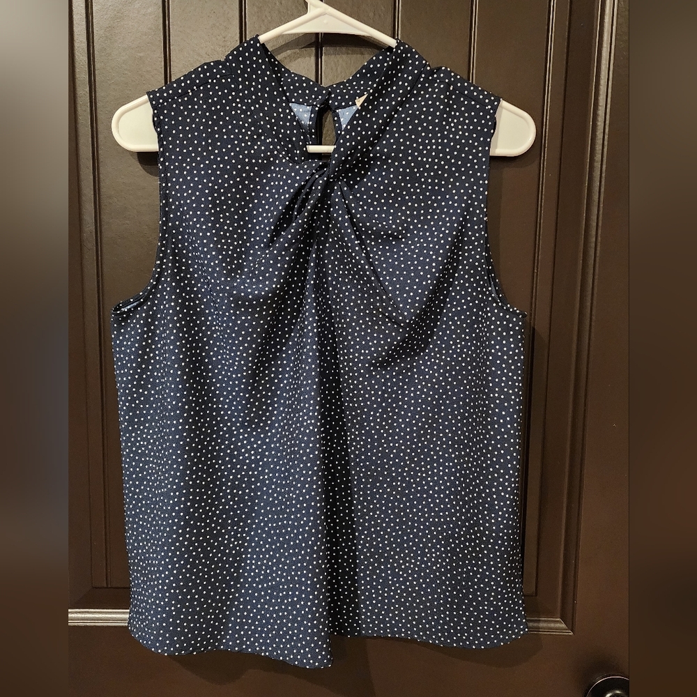 LOFT Navy Sleeveless Blouse with White Dots, Size M
